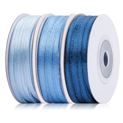 Fyshird Satinband Blau 3mm x 45m Geschenkband Schleifenband Polyester Bänder zum Basteln Dekoband für Luftballons Hochzeit Geburtstag Partydeko Geschenkverpackung DIY (Blau Serie) von Fyshird