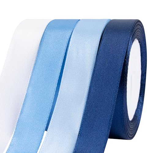 Fyshird Geschenkband Blau 20mm Satinband Schleifenband Polyester Bänder zum Basteln Dekoband für Geburtstag Hochzeit Luftballons Geschenkverpackung DIY(Blaue Serie) von Fyshird