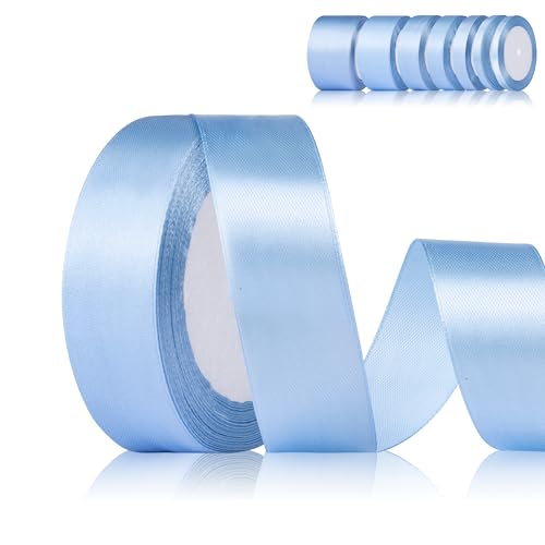Fyshird Geschenkband Blau 25mm x 22m Schleifenband Hochzeit Satinband Hellblau Breit Polyester Bänder zum Basteln Dekoband für Geburtstag DIY Luftballons Geschenkverpackung von Fyshird