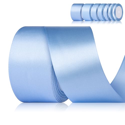 Fyshird Geschenkband Blau 50mm x 22m Schleifenband Hochzeit Satinband Hellblau Breit Polyester Bänder zum Basteln Dekoband für Geburtstag DIY Luftballons Geschenkverpackung von Fyshird