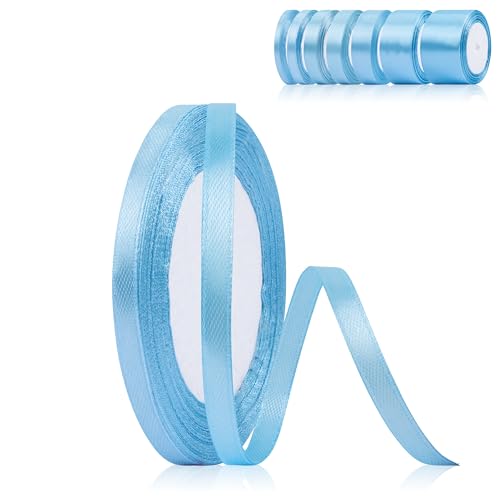 Fyshird Geschenkband Blau 6mm x 22m Schleifenband Hochzeit Satinband Himmelblau Polyester Bänder zum Basteln Dekoband für Geburtstag DIY Luftballons Geschenkverpackung von Fyshird