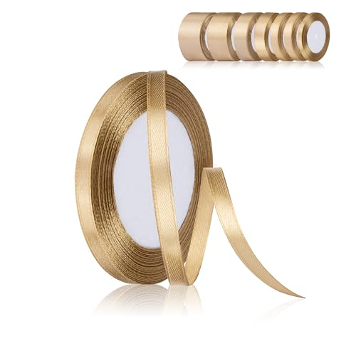 Fyshird Geschenkband Gold 6mm x 22m Satinband Hochzeit Schleifenband Gold Polyester Bänder zum Basteln Dekoband für Geburtstag DIY Luftballons Geschenkverpackung Weihnachten von Fyshird