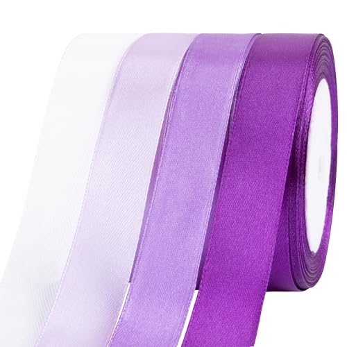 Fyshird Geschenkband Lila 20mm Satinband 4 Farben Schleifenband Polyester Bänder zum Basteln Dekoband für Hochzeit Geburtstag DIY Luftballons Geschenkverpackung (Lilae Serie) von Fyshird