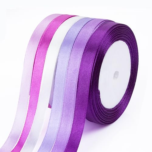 Fyshird Geschenkband Lila 10mm x 22m Satinband 6 Farben Schleifenband Polyester Bänder zum Basteln Dekoband für Luftballons Hochzeit Geburtstag DIY Geschenkverpackung (Lilae Serie) von Fyshird