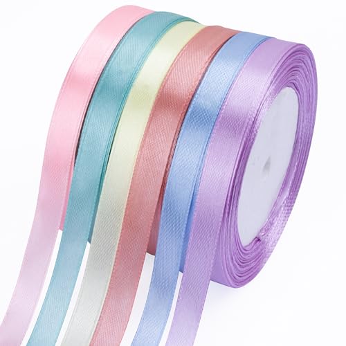 Fyshird Geschenkband Pastell 10mm x 22m Satinband 6 Farben Schleifenband Bunt Polyester Bänder zum Basteln Dekoband für Luftballons Hochzeit Geburtstag DIY Geschenkverpackung (Pastell Serie) von Fyshird