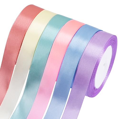 Fyshird Geschenkband Pastell 20mm Satinband Schleifenband Polyester Bänder zum Basteln Dekoband für Hochzeit Geburtstag DIY Luftballons Geschenkverpackung (Pastell Serie) von Fyshird