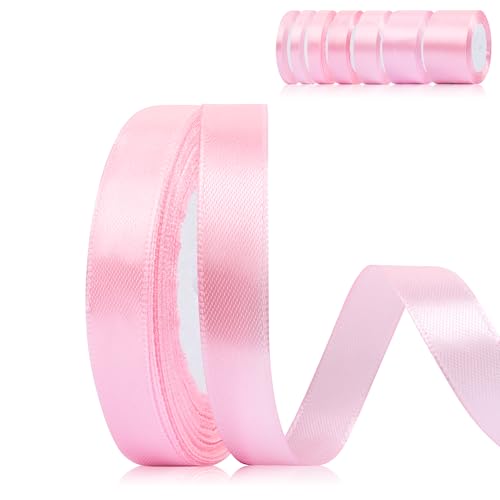 Fyshird Geschenkband Rosa 15mm x 22m Schleifenband Hochzeit Satinband Hellrosa Polyester Bänder zum Basteln Dekoband für Geburtstag DIY Luftballons Geschenkverpackung Weihnachten von Fyshird