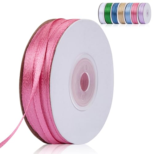 Fyshird Geschenkband Rosa 3mm x 91m Satinband Hochzeit Schleifenband Rosa Polyester Bänder zum Basteln Dekoband für Geburtstag DIY Luftballons Geschenkverpackung Weihnachten von Fyshird