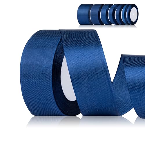Fyshird Satinband Blau 40mm x 22m Geschenkband Breit DunkelBlau Schleifenband Hochzeit Polyester Marineblau Bänder zum Basteln Dekoband für Luftballons Geschenkverpackung Geburtstag DIY von Fyshird