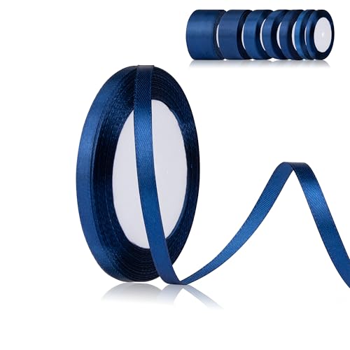 Fyshird Satinband Blau 6mm x 22m Geschenkband DunkelBlau Schleifenband Hochzeit Polyester Marineblau Bänder zum Basteln Dekoband für Luftballons Geschenkverpackung Geburtstag DIY von Fyshird