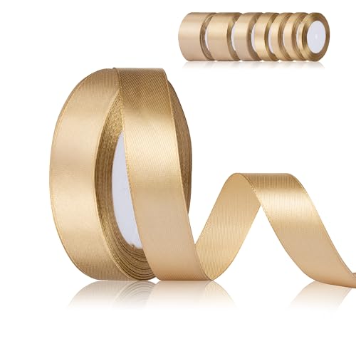 Fyshird Satinband Gold 20mm x 22m Geschenkband Breit Schleifenband Hochzeit Polyester Bänder zum Basteln Dekoband für Geburtstag DIY Luftballons Geschenkverpackung Weihnachten von Fyshird