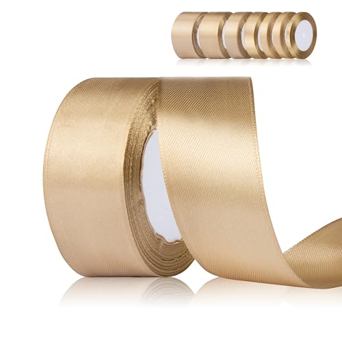 Fyshird Satinband Gold 40mm x 22m Geschenkband Breit Schleifenband Hochzeit Polyester Bänder zum Basteln Dekoband für Geburtstag DIY Luftballons Geschenkverpackung Weihnachten von Fyshird