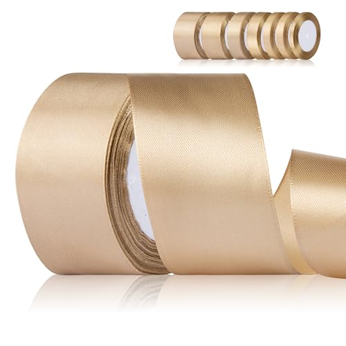 Fyshird Satinband Gold 50mm x 22m Geschenkband Breit Schleifenband Hochzeit Polyester Bänder zum Basteln Dekoband für Geburtstag DIY Luftballons Geschenkverpackung Weihnachten von Fyshird