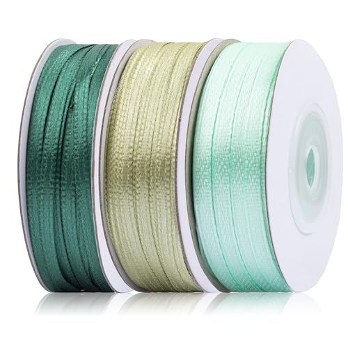 Fyshird Satinband Grün 3mm x 45m Geschenkband Schleifenband Polyester Bänder zum Basteln Dekoband für Luftballons Hochzeit Geburtstag Partydeko Geschenkverpackung DIY (Grün Serie) von Fyshird