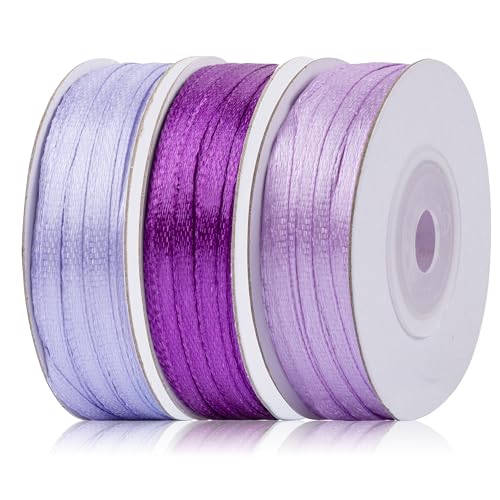 Fyshird Satinband Lila 3mm x 45m Geschenkband Schleifenband Polyester Bänder zum Basteln Dekoband für Luftballons Hochzeit Geburtstag Partydeko DIY Geschenkverpackung (Lila Serie) von Fyshird