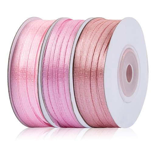 Fyshird Satinband Rosa 3mm x 45m Geschenkband Schleifenband Hochzeit Polyester Bänder zum Basteln Dekoband für Luftballons Geburtstag Partydeko Geschenkverpackung DIY (Rosa Serie) von Fyshird
