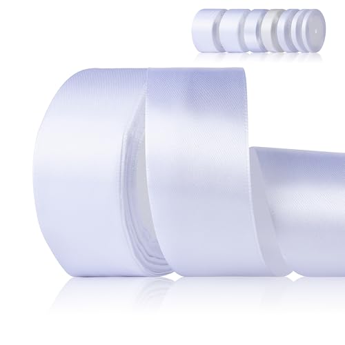 Fyshird Satinband Weiß 40mm x 22m Geschenkband Breit Schleifenband Hochzeit Polyester Bänder zum Basteln Dekoband Weiß für Luftballons Geschenkverpackung Geburtstag DIY von Fyshird