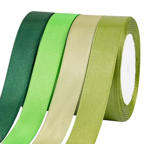 Fyshird Schleifenband Grün 20mm Geschenkband 4 Farben Satinband Polyester Bänder zum Basteln Dekoband für Luftballons Hochzeit Deko Geschenkverpackung Geburtstag DIY(Grüne Serie) von Fyshird