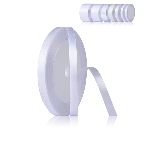 Fyshird Schleifenband Weiß 6mm x 22m Geschenkband Satinband Hochzeit Polyester Bänder zum Basteln Dekoband Weiß für Luftballons Geschenkverpackung Geburtstag DIY von Fyshird