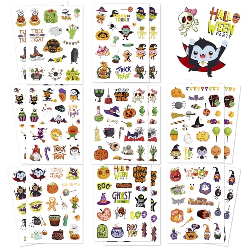 Fyvadio Halloween Aufkleber, 290pcs Halloween Aufkleber für Kinder, Selbstklebende Halloween Aufkleber für Kinder Niedliche Aufkleber für Halloween Treat Taschen, Goodie Bags, Halloween Party Favors von Fyvadio