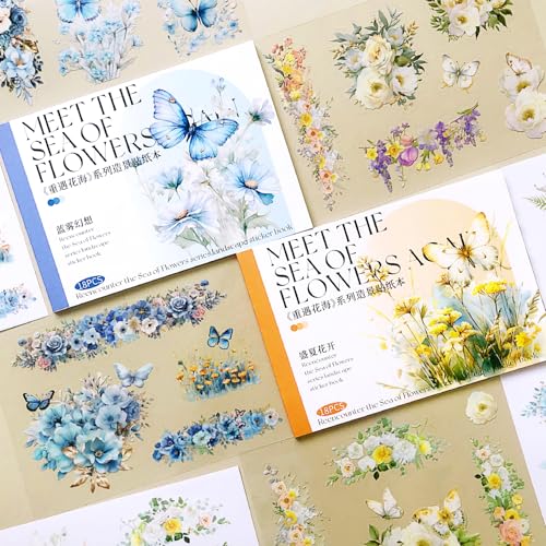 Ästhetische Scrapbooking Stickers, 250Pcs/36 Blätter Blume & Schmetterling Aufkleber für Scrapbooking Dekorative Album, Kalender, Journaling Zubehör(Blume Serie 2) von FyzendR