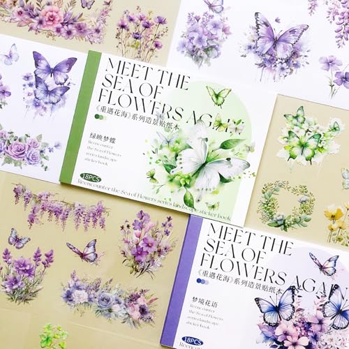 Blume Ästhetische Scrapbooking Stickers, 250Pcs/36 Blätter Schmetterling Stickers für Scrapbooking Dekorative Album, Kalender, Journaling Zubehör(Blume Serie 1) von FyzendR