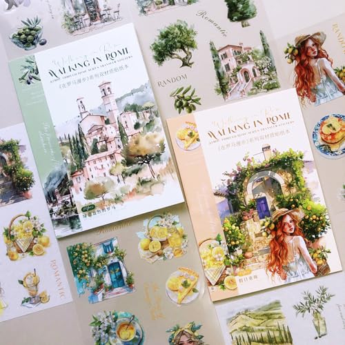 Scrapbooking Vintage Stickers 160 Pcs/20 Blatt Reise- und Architekturaufkleber zum Dekorieren Scrapbooking Zubehör, Junk Journaling, Do-It-Yourself Journaling (Rom Serie 1) von FyzendR