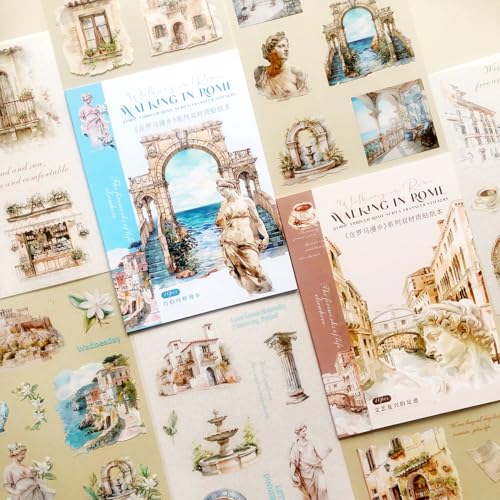 Scrapbooking Vintage Stickers 160 Pcs/20 Blatt Reise- und Architekturaufkleber zum Dekorieren Scrapbooking Zubehör, Junk Journaling, Do-It-Yourself Journaling (Rom Serie 2) von FyzendR