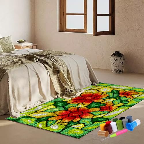 KnüPfteppich zum Selber KnüPfen 38 x 52 cm Knüpfen set Erwachsene Knüpfteppich Knüpfen set Knüpfteppich Kreuzstich Stickerei DIY Set Knüpfen Set Erwachsene Teppich DIY-Knüpfhaken-Sets Fußabtreter von Fzamudng