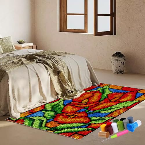 KnüPfteppich zum Selber KnüPfen 61 x 87 cm Knüpfen set Erwachsene Knüpfteppich Knüpfen set Knüpfteppich Kreuzstich Stickerei DIY Set Knüpfen Set Erwachsene Teppich DIY-Knüpfhaken-Sets Fußabtreter von Fzamudng