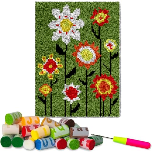 Knüpfteppich Set Zum Selber Knüpfen für Erwachsene - Kreuzstich Stickerei DIY Set - Teppich DIY-Knüpfhaken-Sets Fußabtreter 38 x 52 cm von Fzamudng