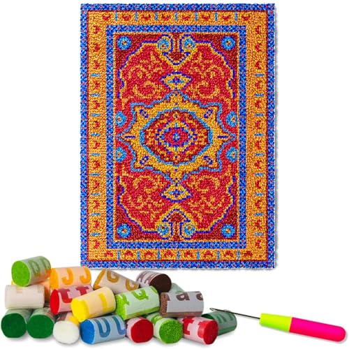 Knüpfteppich Zum Selber Knüpfen - Großer Teppich Knüpfen Set Erwachsene Kreuzstich Set Knüpfset für Kinder Erwachsene - DIY Knüpfsets Kreuzstich Teppich Set - Fußabtreter Latch Hook Kit 38 x 52 cm von Fzamudng