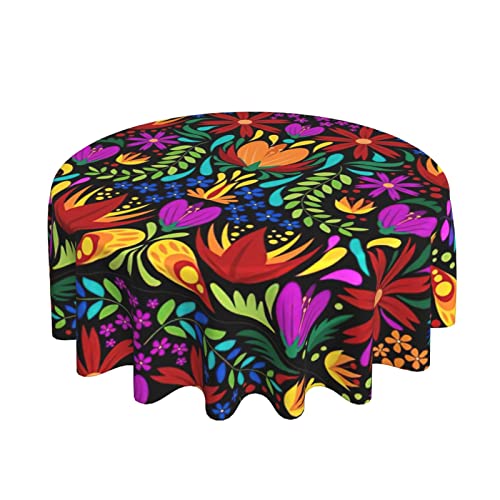 Fzvdcio Bunte Tischdecke mit mexikanischem Blumenmuster, rund, waschbar, Polyester-Tischdecke für Küche, Party, Picknick, Esszimmer, Dekoration, 178 cm von Fzvdcio