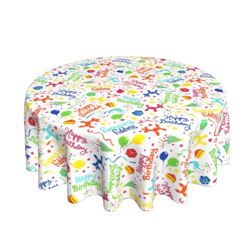 Happy Birthday Tischdecke, weiß, rund, 152,4 cm, bunt, runde Tischdecke für Geburtstagsparty, Dekoration, abwischbar, wasserdicht, Polyesterstoff, Tischdecke für Urlaub, Outdoor, Camping, Picknick von Fzvdcio