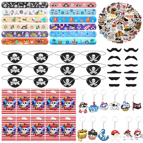 Fzyisw 108 Stück Piraten Kindergeburtstag Set, Piraten Mitgebsel Kindergeburtstag mit Augenklappe Pirat Schnapparmbänder Schlüsselanhänger Aufkleber Geschenktüte und Pirat Schnurrbärte Fzyisw 108 Stück Piraten Kindergeburtstag Set, Piraten Mitgebsel Kindergeburtstag mit Augenklappe Pirat Schnapparmbänder Schlüsselanhänger Aufkleber Geschenktüte und Pirat Schnurrbärte von Fzyisw