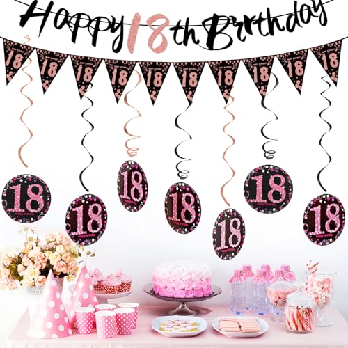Fzyisw 18. Geburtstag Mädchen Deko, Schwarz Rosegold 18 Geburtstag Mädchen Deko, 18th Banner Wimpel Geburtstagsdeko Happy Birthday Girlande, Hängende Geburtstagsdeko Frauen, Party Deko Fzyisw 18. Geburtstag Mädchen Deko, Schwarz Rosegold 18 Geburtstag Mädchen Deko, 18th Banner Wimpel Geburtstagsdeko Happy Birthday Girlande, Hängende Geburtstagsdeko Frauen, Party Deko von Fzyisw