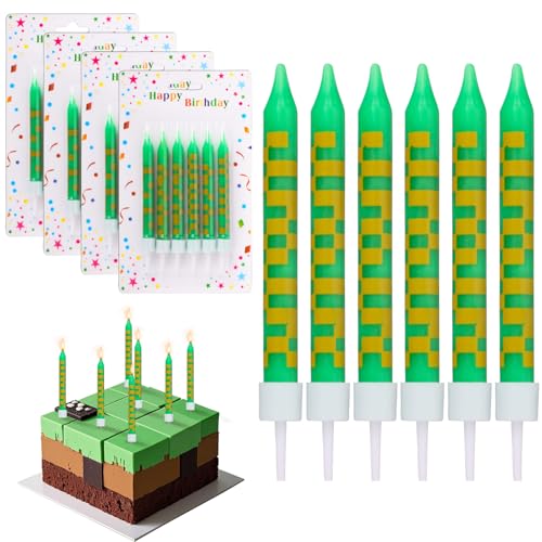 Fzyisw 24 Stück Pixel Kerzen Geburtstagskerzen, Miner Themen Kuchenkerzen Geburtstag, Pixel Miner Kerze Geburtstag für Jungen Mädchen Kinder Geburtstagskerzen Torteparty Deko (Grün) von Fzyisw