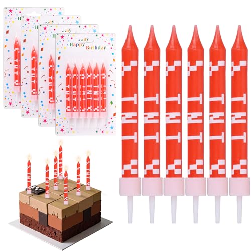 Fzyisw 24 Stück Pixel Kerzen Geburtstagskerzen, Miner Themen Kuchenkerzen Geburtstag, Pixel Miner Kerze Geburtstag für Jungen Mädchen Kinder Geburtstagskerzen Torteparty Deko (Rot) von Fzyisw