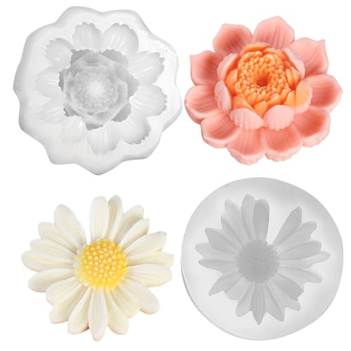 Fzyisw Kerzen Silikonformen 2 Stück Daisy & lotusblume Kerzengießformen, Kerzenformen zum Gießen, 3D Silikonform Blumen für DIY Aromatherapie Kerzen Handwerk Ornamente, Candle Mold von Fzyisw