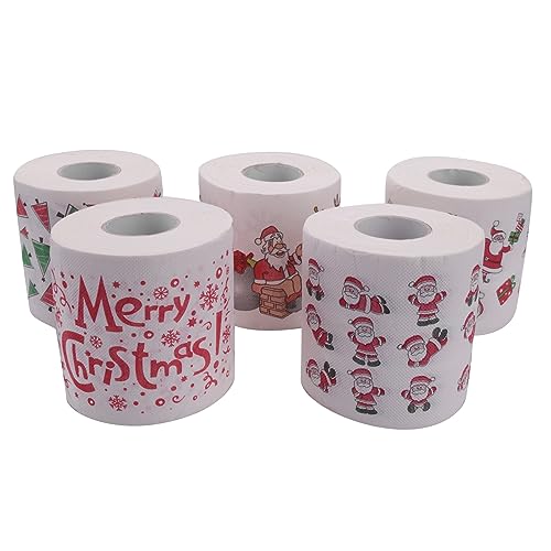 Fzzuzdlap 5 Stile Weihnachtsmann-Papierrolle, Seidenpapierhandtücher, Weihnachtsdekoration, Weihnachtsmann, Büro, Zimmer, Toilettenpapier, 5 Rollen von Fzzuzdlap