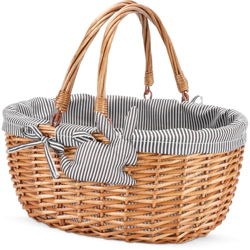 G Good GAIN Holzschnitzer Picknickkorb mit Doppelfaltgriffen, handgewebte Ostereier und Süßigkeitenkorb, Kinder Spielzeug Badespielzeug Korb Geschenkverpackung Webstoff Korb Kleiner Halloween Walnuss von G GOOD GAIN