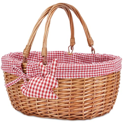 G Good GAIN Holzschnitzer Picknickkorb mit Doppelfaltgriffen, handgewebte Ostereier und Süßigkeitenkorb, Kinder Spielzeug Badespielzeug Korb Geschenkverpackung Webstoff Korb Kleiner Halloween Walnuss von G GOOD GAIN