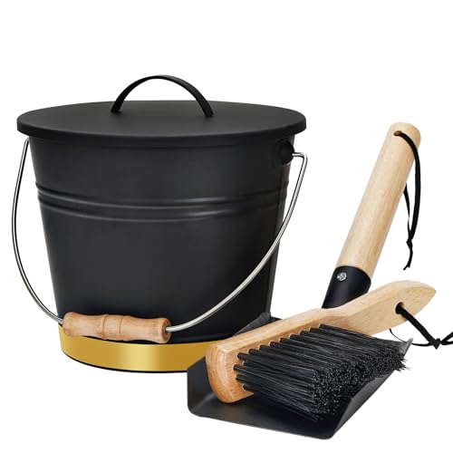 Mini-Ascheeimer mit Deckel, Schaufel und Handbesen, verzinkter Stahl, Metallkohlebehälter, Kohleneimer mit Griff, Werkzeugset Zubehör für Kamin drinnen und draußen, Feuerstelle, Holzbrennerofen Golden Mini-Ascheeimer mit Deckel, Schaufel und Handbesen, verzinkter Stahl, Metallkohlebehälter, Kohleneimer mit Griff, Werkzeugset Zubehör für Kamin drinnen und draußen, Feuerstelle, Holzbrennerofen Golden von G GOOD GAIN