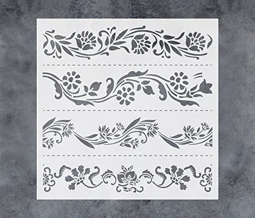 Florale Bordüre Schablonen zum Malen auf Holz, Leinwand, Papierboden, Wand und Fliesen, kunstvolle Bordürenschablone, 30.5x30.5 cm, Blumenschablone, Schablonen, Ränder Florale Bordüre Schablonen zum Malen auf Holz, Leinwand, Papierboden, Wand und Fliesen, kunstvolle Bordürenschablone, 30.5x30.5 cm, Blumenschablone, Schablonen, Ränder von G GSS Designs