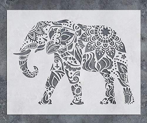 GSS Designs ElefantenWanddekorSchablone – MandalaElefantenSchablone (30,5 x 40,6 cm) lasergeschnittene Malschablone – BodenWandfliesenStoffHolzSchablonen – wiederverwendbare Schablone für von G GSS Designs