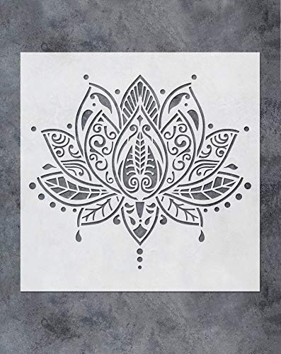 GSS Designs Lotusblumen-Mandala-Wandschablone (30,5 x 30,5 cm) – Yoga-Studio, Boho-Schlafzimmer, Malschablonen für Holz, Wand, Möbel, Bodenfliesen, Stoff (SL-062) von G GSS Designs