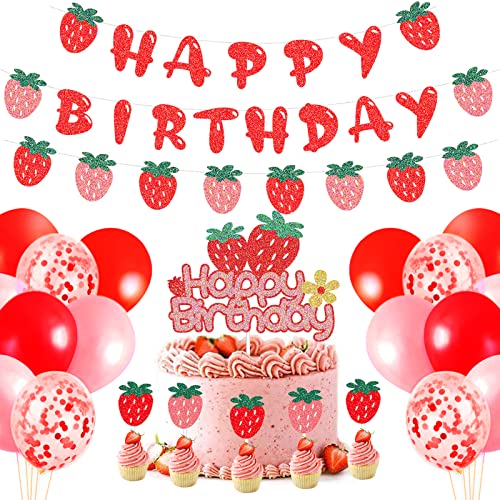 Erdbeer Geburtstags Party Dekorationen Mädchen Obstthemen Happy Geburtstag Deko Banner Rosa Rote Luftballons Erdbeer Cake Topper Cupcake Aufsatz für Damen Frauen1 und 2 Geburtstag Dekoration Erdbeer Geburtstags Party Dekorationen Mädchen Obstthemen Happy Geburtstag Deko Banner Rosa Rote Luftballons Erdbeer Cake Topper Cupcake Aufsatz für Damen Frauen1 und 2 Geburtstag Dekoration von G-LOVELY'S