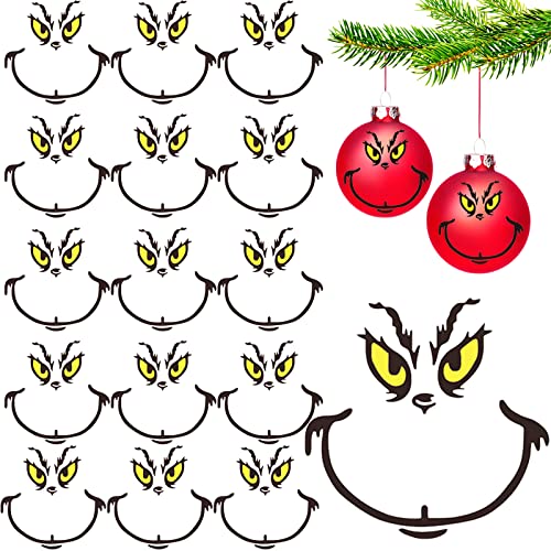 G-LOVELY'S 16 Pcs Weihnachtsdeko Aufkleber für Ornamente Weihnachten Vinyl Aufkleber DIY Gesicht Abziehbilder Aufkleber für Weihnachtskugel Weihnachtsbaum Ornament für Home Party Supplies von G-LOVELY'S