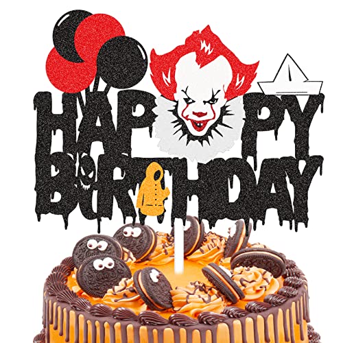 Horror Happy Birthday Tortenaufleger für Film haben einen Mörder themed Geburtstagskuchen Dekorationen Glitter Teenager rote Luftballons Geburtstag Partyzubehör für Männer Frauen Jungen Mädchen von G-LOVELY'S