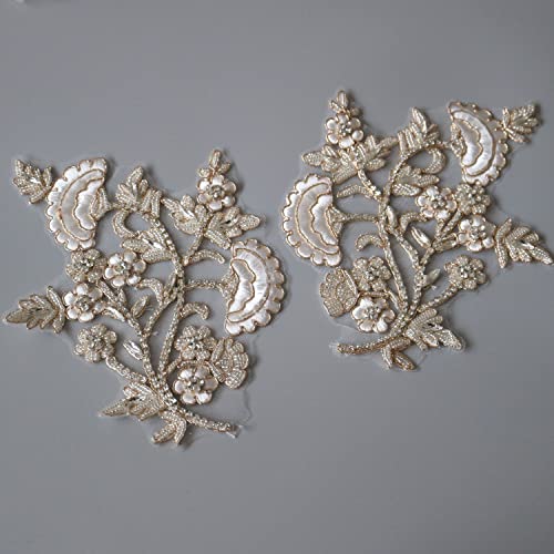2 Stück/Paar Luxus Glas Strass Perlen Patches für Kleidung DIY Aufnähen Blumen Strass Applikationen für Hochzeit Kleider bestickte Applikationen (A26) von G-RUI